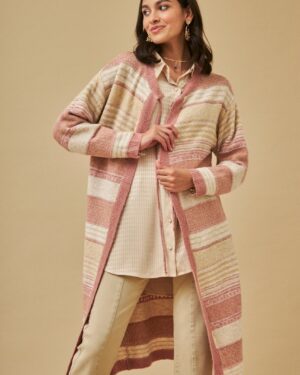Cardigan largo ragas NKN rosa antico fantasia strisce - immagine 4