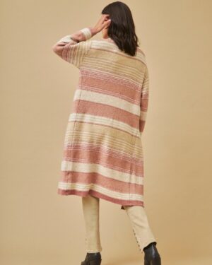 Cardigan largo ragas NKN rosa antico fantasia strisce - immagine 6